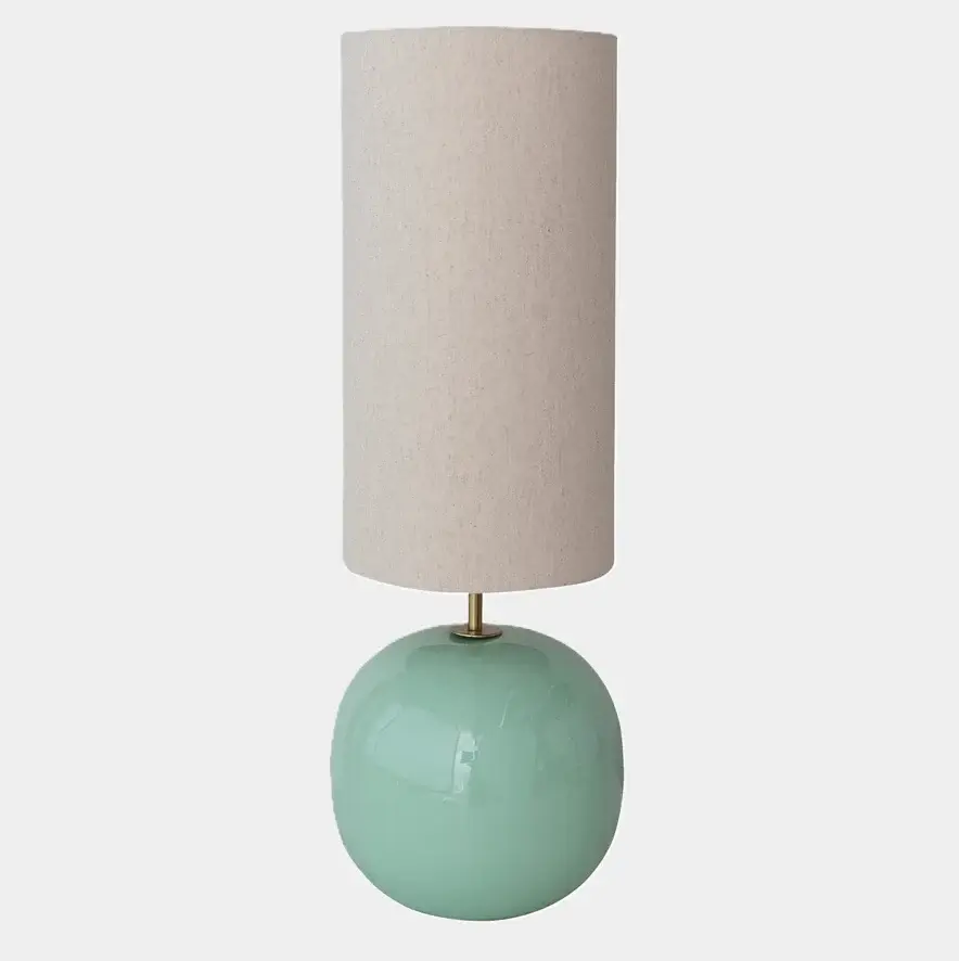 Enameled Metal Table Lamp w/ Linen Shade, Mint
