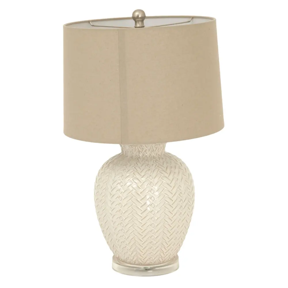 Hand Blown Glass Twill Weave Stoneware Table Lamp Linen Shade