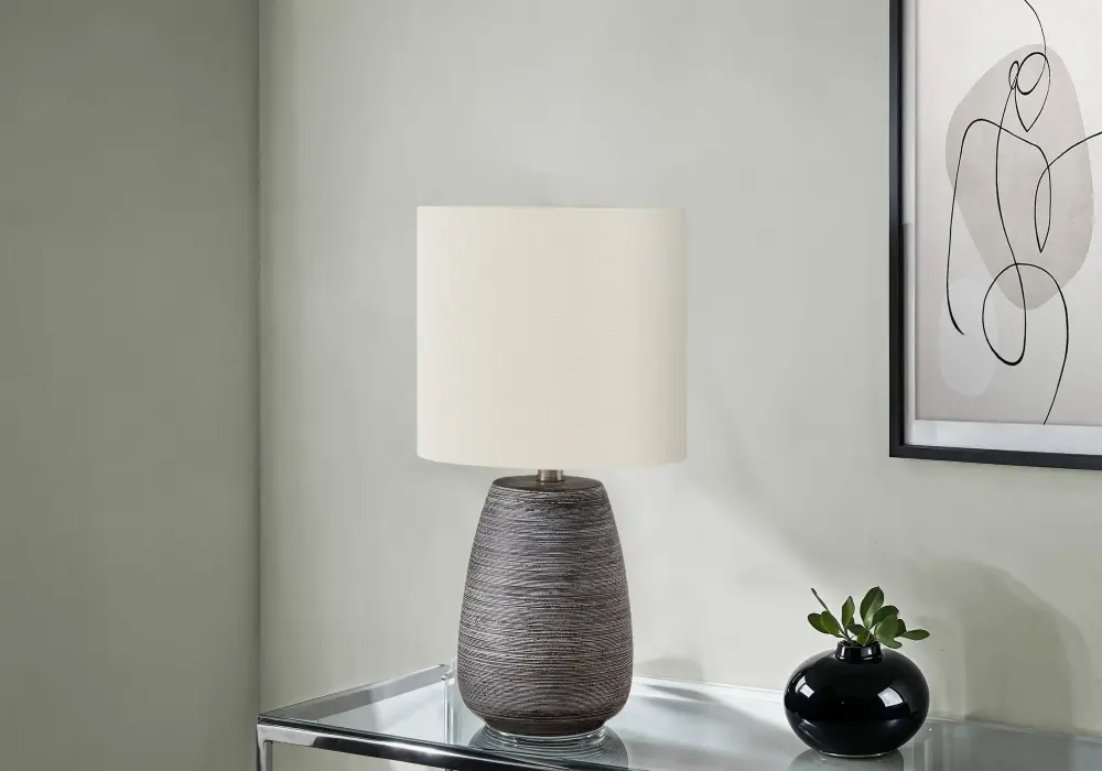 Lighting, Table Lamp, Ceramic, Contemporary - Pewter / Cream