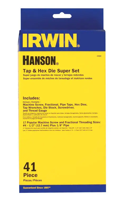 Irwin Hanson High Carbon Steel SAE Hex Tap and Die Set 4-40NC 6-32NC 8-32NC 10-24NC 10-32NF 12-