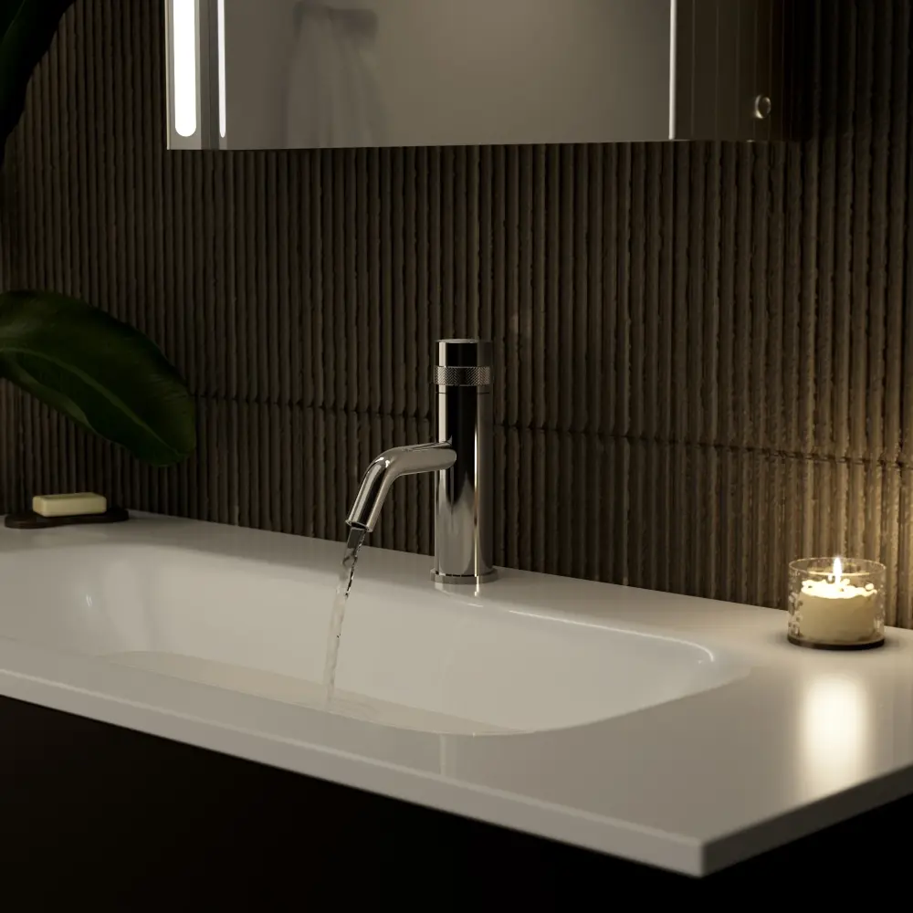 Luxe Progressive Deck Mounted Basin Mixer Tap - Shiny metal Remote Control