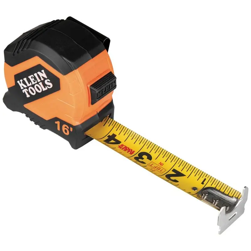 Klein Tools 9516 Tape Measure, 16 ft L Blade, 1-1/8 W Blade, Chromed Blade, ABS Case, Black/Orange Case