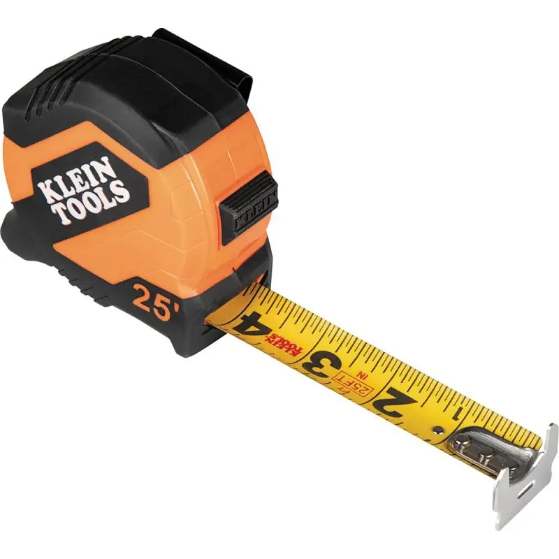 Klein Tools 9525 Tape Measure, 25 ft L Blade, 1-1/8 W Blade, Reinforced Blade, ABS Case, Black/Orange Case
