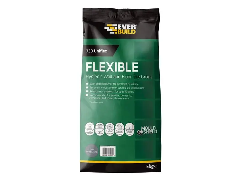 Gap Filling Everbuild 730 Uniflex Hygienic Tile Grout Anthracite 5kg