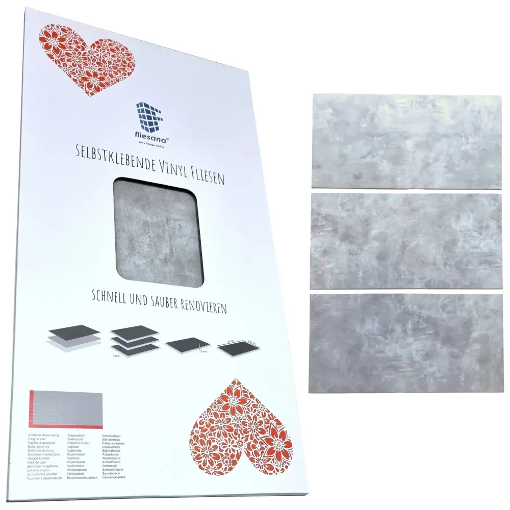 Self-adhesive tiles wall floor Fliesana, set 3 pieces, waterproof, pattern light slate concrete