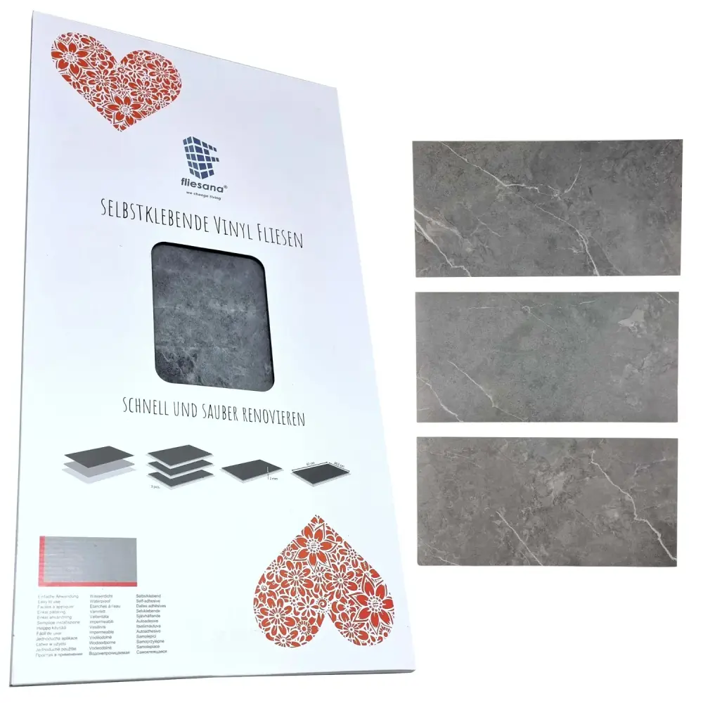 Self-adhesive tiles wall floor Fliesana, set 3 pieces, waterproof, natural stone pattern, deep gray color