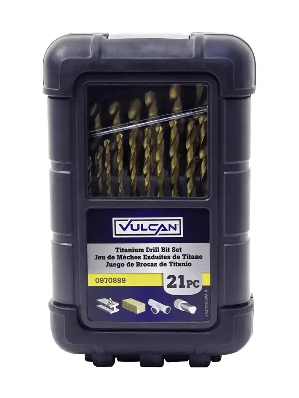 Vulcan 211990OR 3-Flat Shank Drill Bit Set Titanium 1/16 to 3/8 Inch 21 Piece Set Precision Drilling