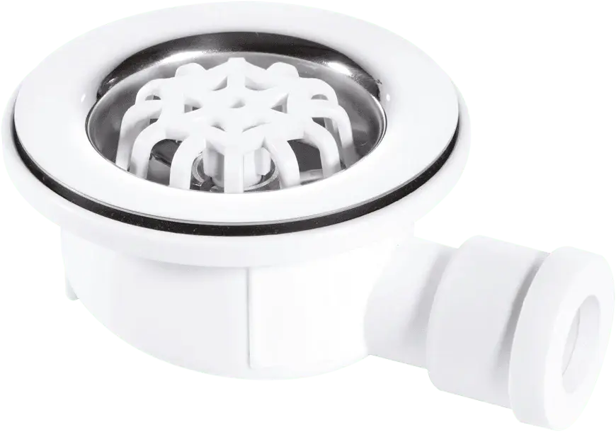 McAlpine UPSW-1 Pumped Shower Waste Outlet: 70mm Polished Stainless Alloy Flange Plastic Strainer Grid and 15mm 'O' Ring P...