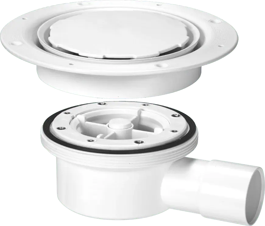 McAlpine VSG52WH-NSC Two-Piece Valve Shower Gully, White Polymer Clamp Ring and Cover Plate, 1½" Horizontal Outlet
