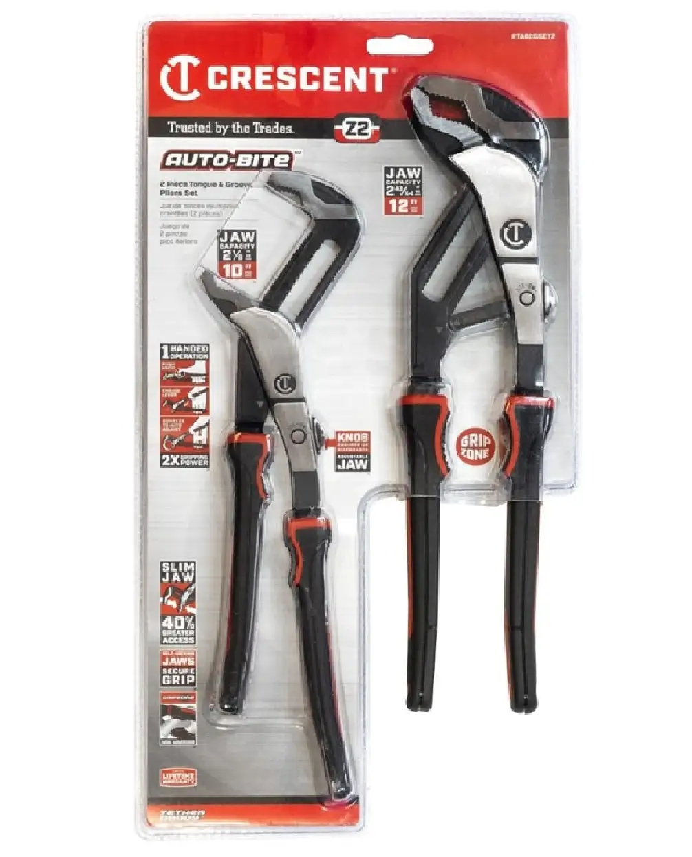 Crescent RTABCGSET2 Tongue and Groove Plier Set Alloy Steel 2-Piece Adjustable