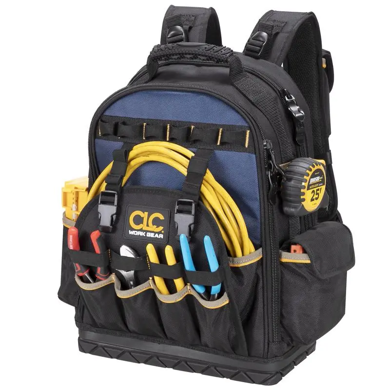 CLC 13 W X 18 H Ballistic Polyester Backpack Tool Bag 38 Pocket Black Blue