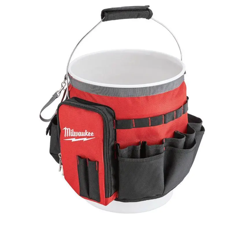 Milwaukee Ballistic Nylon Bucket Organizer 32 Pocket Black Red Tool Storage