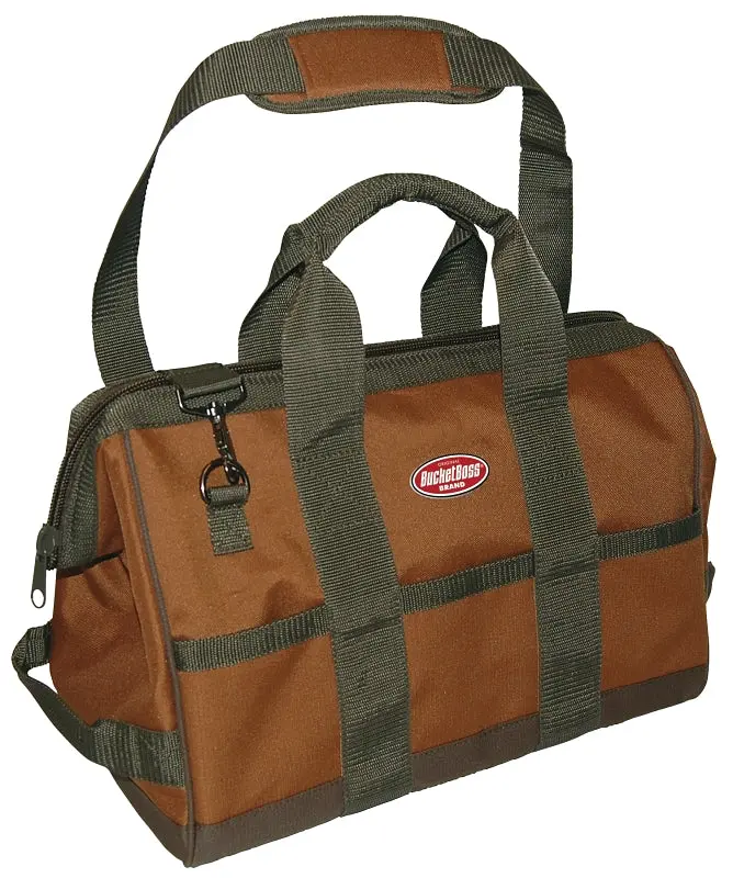 Bucket Boss Original Series 60016 Gatemouth Tool Bag, 16 W, 9 D, 12 H, 16-Pocket, Poly Ripstop Fabric, Taupe