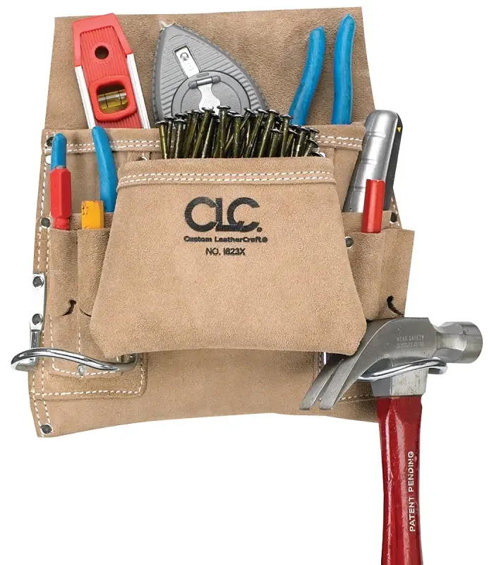 CLC Tool Works Series I823X Nail/Tool Bag, 20 W, 12 H, 8-Pocket, Nubuck Leather, Tan