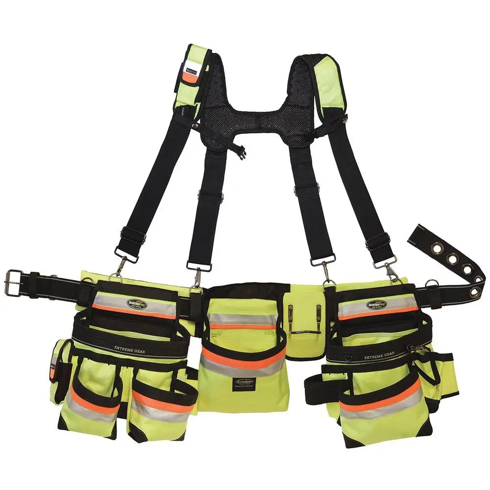 Bucket Boss 55185-HVOY Heavy Duty Hi-Vis Framer's Rig 3 Bags & 29 Pockets