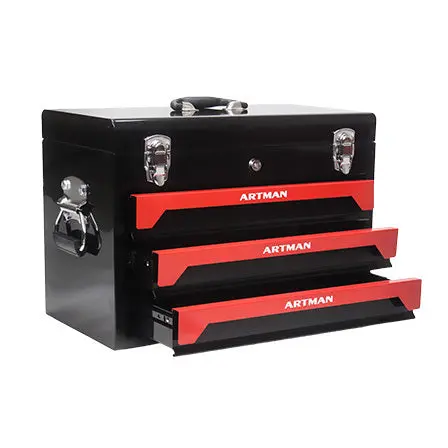 3 Drawers Tool Box Black And Red Steel Construction artman