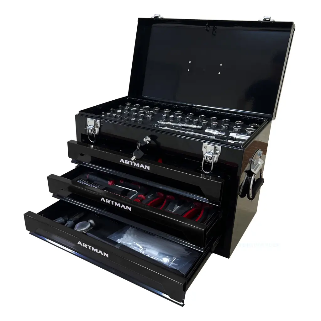 3 Drawers Tool Box Tool Set Black Steel Durable Storage Organizer artman