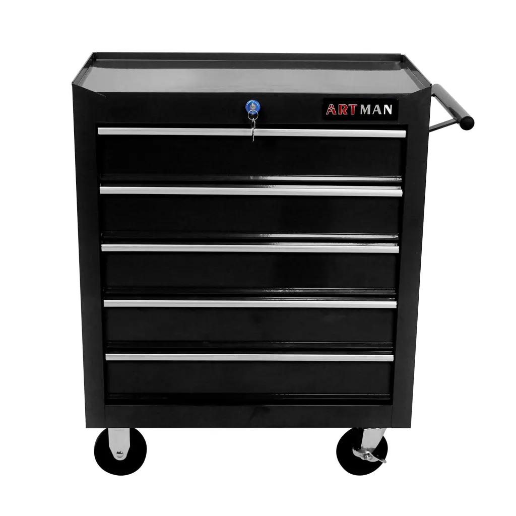5 Drawer Multifunctional Tool Cart Wheels Black Metal Cart artman