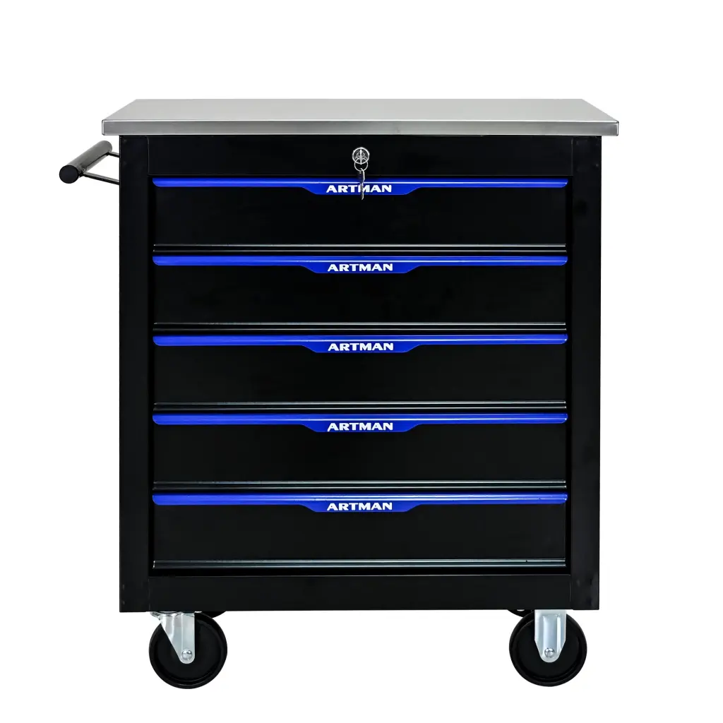 5 Drawer Multifunctional Tool Cart Wheels Black and Blue artman