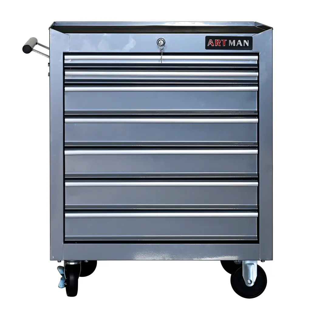 7 Drawer Multifunctional Tool Cart Wheels - Silver Steel Storage Organizer artman