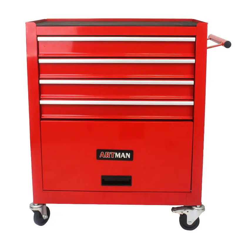 4 Drawers Multifunctional Red Tool Cart Wheels Red Steel artman