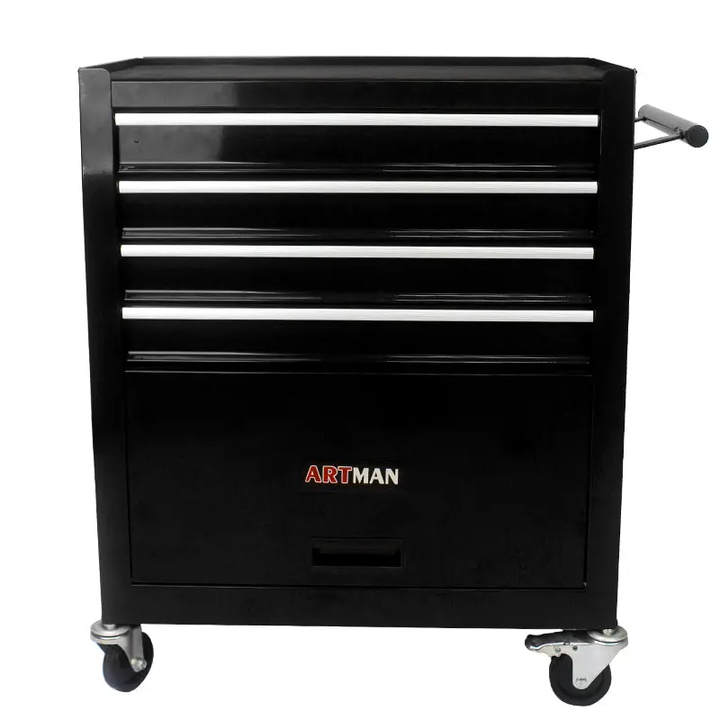 4 Drawers Multifunctional Tool Cart Wheels Black Steel artman