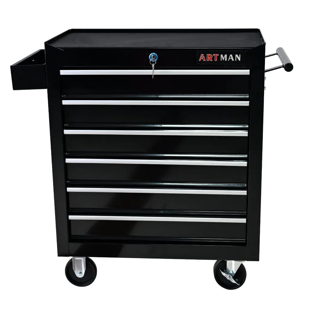 6 Drawers Multifunctional Tool Cart Wheels Black Steel Rolling Workbench artman