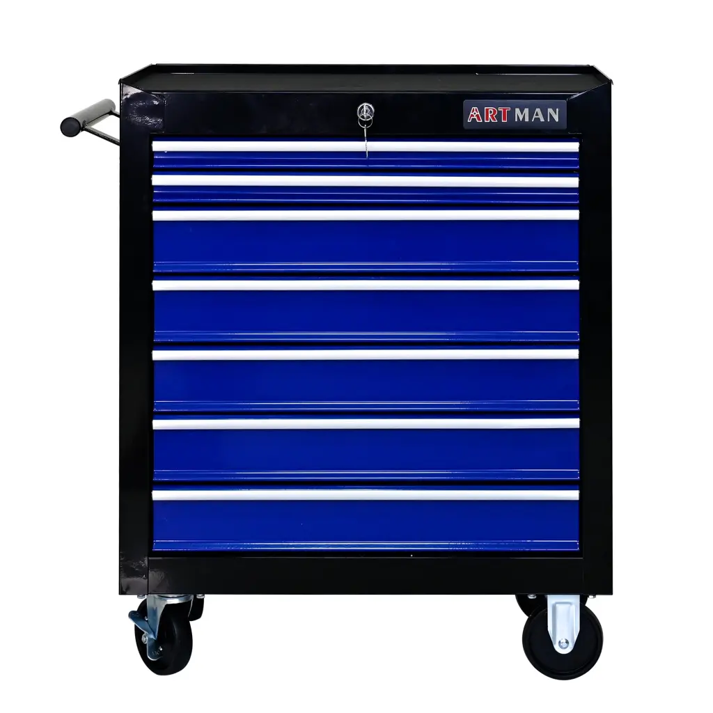 7 Drawers Multifunctional Tool Cart Wheels Black and Blue artman