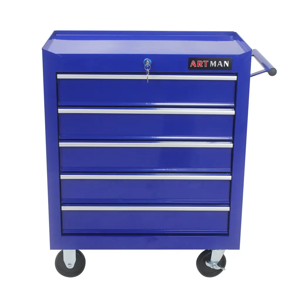 5 Drawers Multifunctional Tool Cart Wheels Blue Steel Rolling Workbench artman