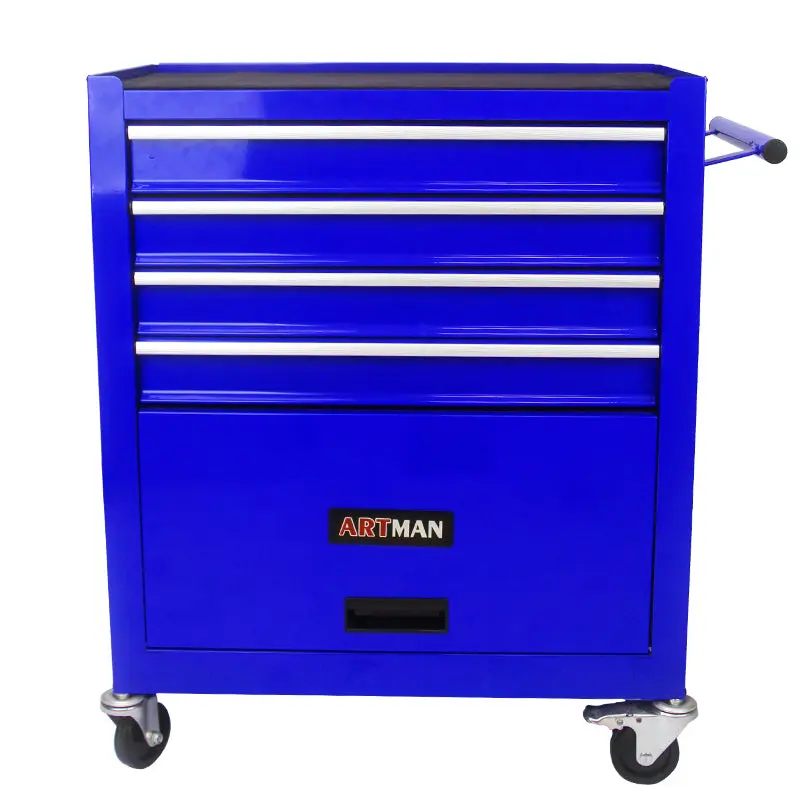 4 Drawers Multifunctional Tool Cart Wheels Blue Blue Steel Portable Workshop Storage artman