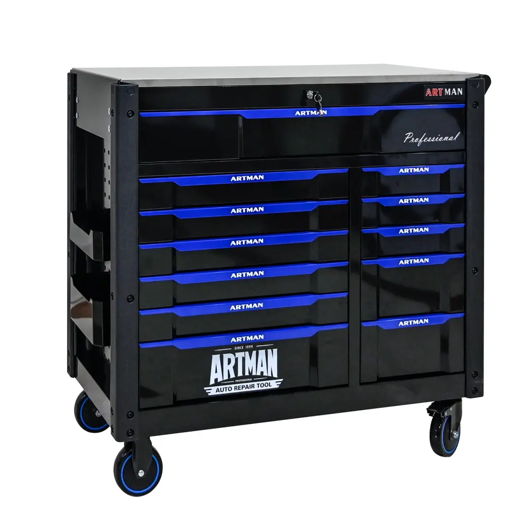 12 Layer Drawer Multi-Purpose Tool Cart Wheels - Iron Top Black artman