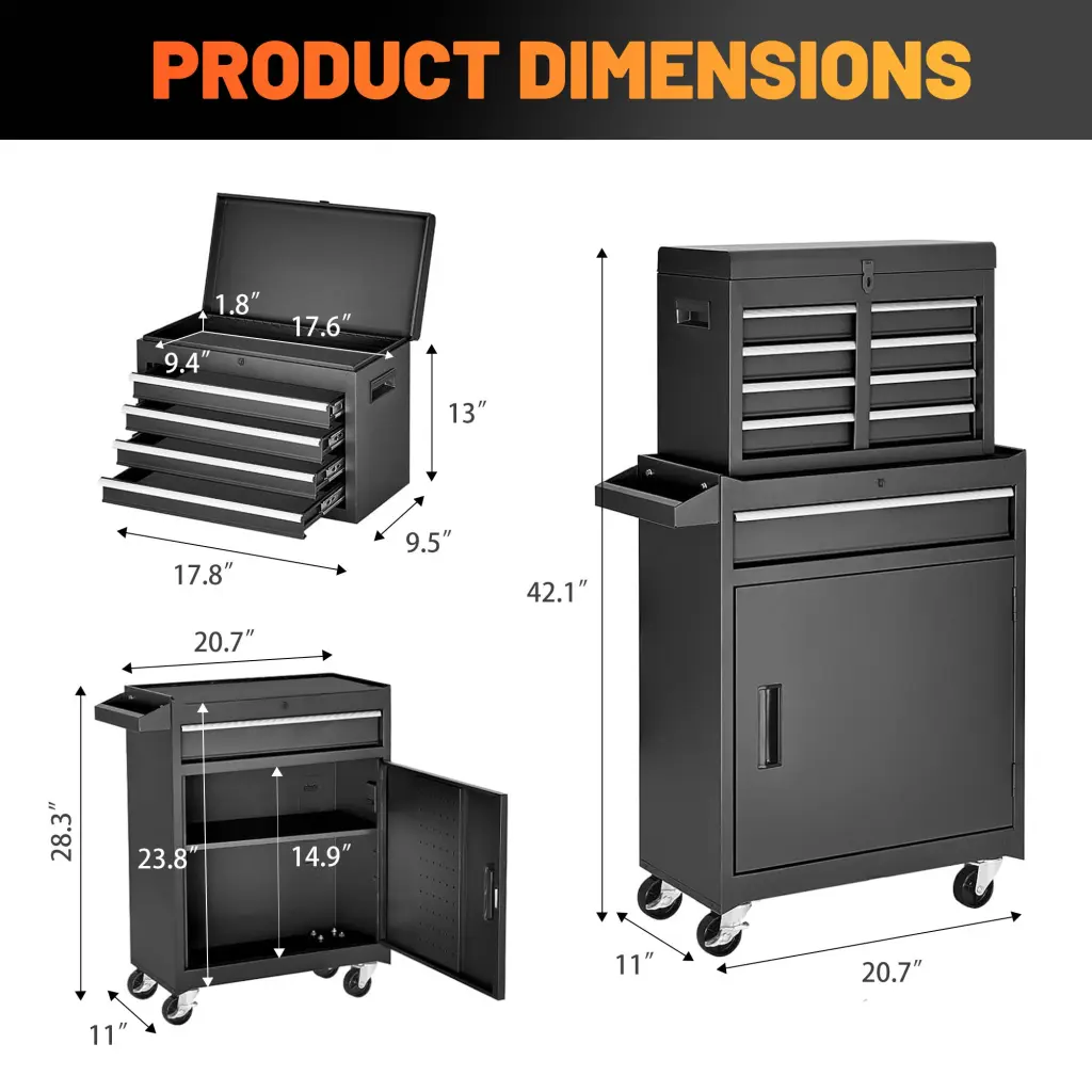 5 Drawer Rolling Tool Storage Cabinet Detachable Top Heavy Duty Tool Chest w2660-excelo