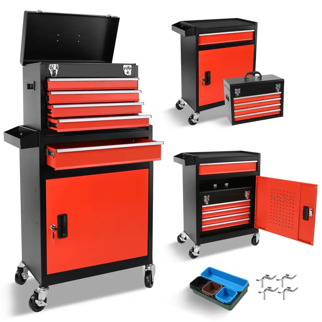 Tool Chest 5 Drawer Rolling Tool Storage Cabinet Detachable Top ys