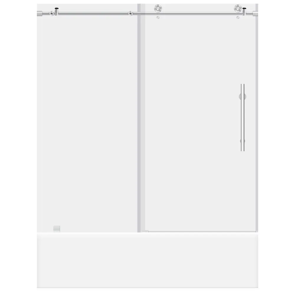 56-60 W x 62 H Sliding Frameless Bathtub Door ULTRA-C Clear Glass Shiny metal