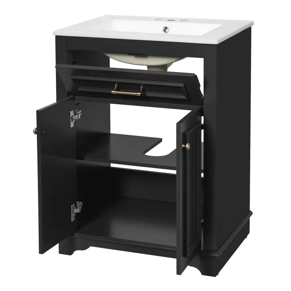 Bathroom Vanity Integrated Sink, 2 Door Cabinet Tip Out Drawer, Rectangular Design | Lifetime Warranty