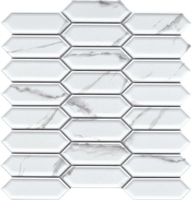 Emser Tile Elegan Series W95ELEGCA1111MPKM Porcelain Mosaic Tile, 13 L Tile, 10 W Tile, Pressed Edge, Calacata
