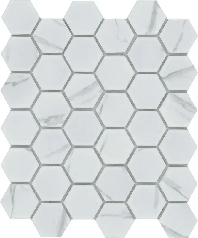 Emser Tile Elegan Series W95ELEGCA1113MH2M Porcelain Mosaic Tile, 13 L Tile, 11 W Tile, Pressed Edge, Calacata
