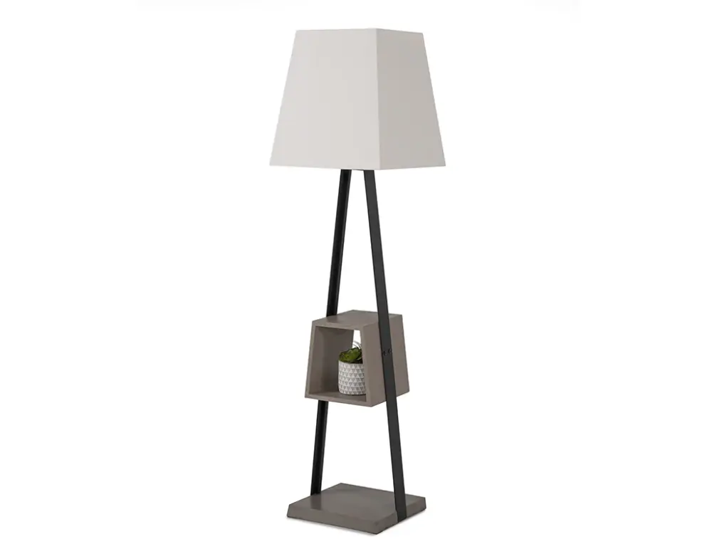 Professional Grade Modrest Cortez Minimalist Black Metal & Faux Concrete Floor Lamp