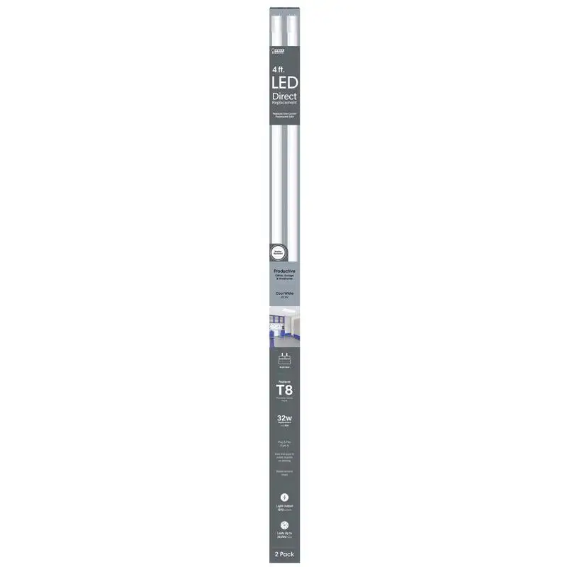 Feit Plug & Play Linear Lamp Cool White 47.5 Inch Bi-Pin T8 LED Bulb 32 Watt Equivalent 2 Pack 5