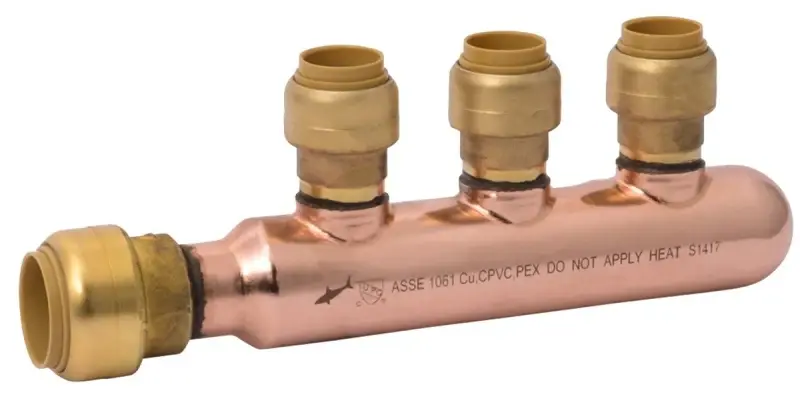 SharkBite 25553LF Closed Multi-Port Manifold Tee, 6.97 OAL, 3/4 Inlet, 3-Outlet, 1/2 Outlet, DZR Warm alloy