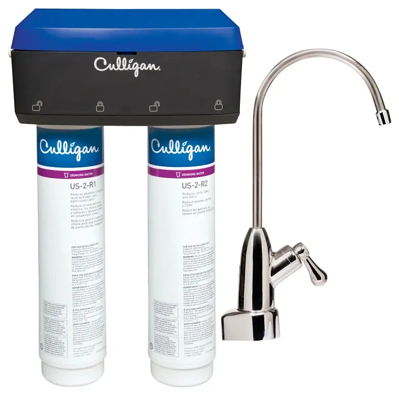 Culligan US-2 Drinking Water Filtration System, 0.5 gpm, Graphite Block Filtration, 2-Stage, White