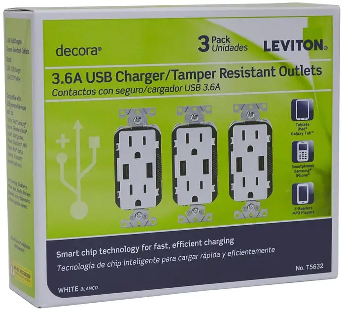 15 Amp Decora Receptacle USB Charger - Best Electrical Material & Goods Store Leviton