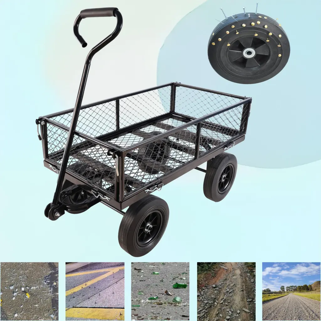 Black Solid Wheels Wagon Cart Tools Garden Utility Cart qdxfl