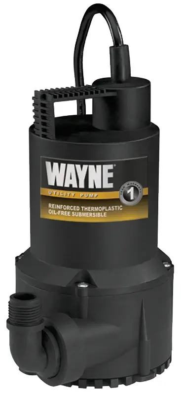 Wayne RUP160 Handheld Submersible Utility Pump, 1-Phase, 2.5 , 120 V, 0.166 hp, 1-1/4 Outlet, 3100 gph