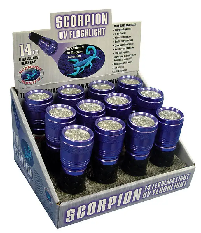 Scorpion 14 LED Black Purple UV Flashlight AAA Battery Pack 12