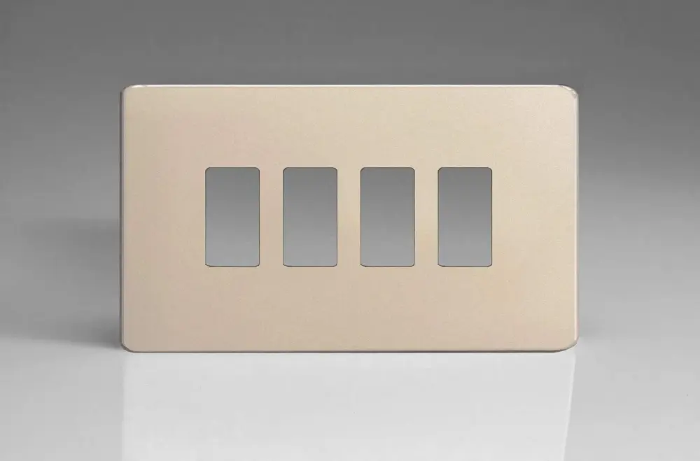 Standard Toggle Varilight XDNPGY4S Screwless Satin Chromium 4 Gang PowerGrid Plate (Twin Plate)