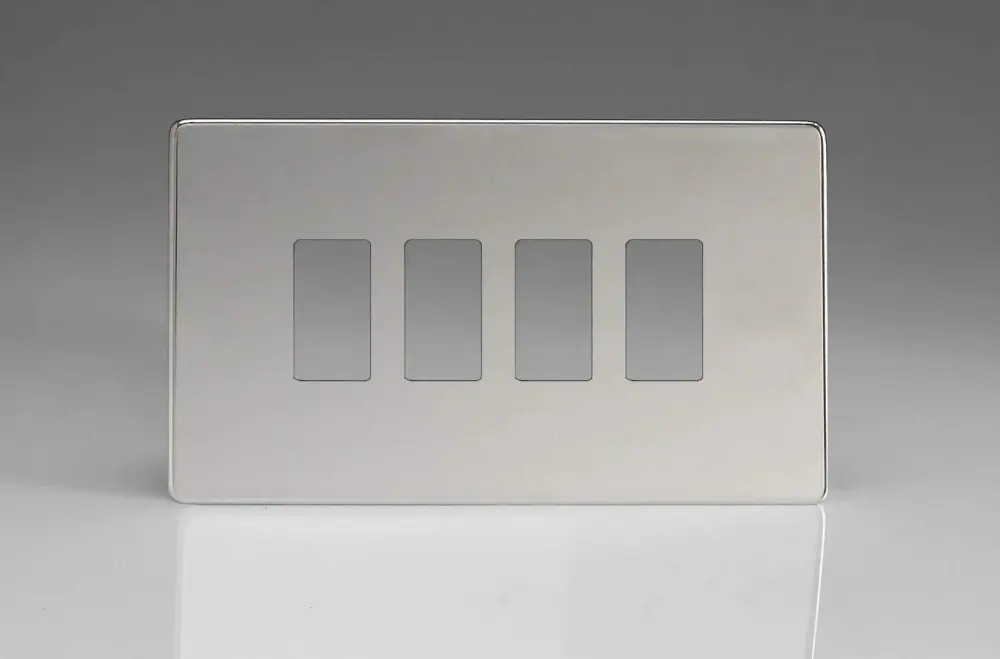 Varilight XDCPGY4S Screwless Polished Shiny metal 4 Gang PowerGrid Plate (Twin Plate) (UL Certified)