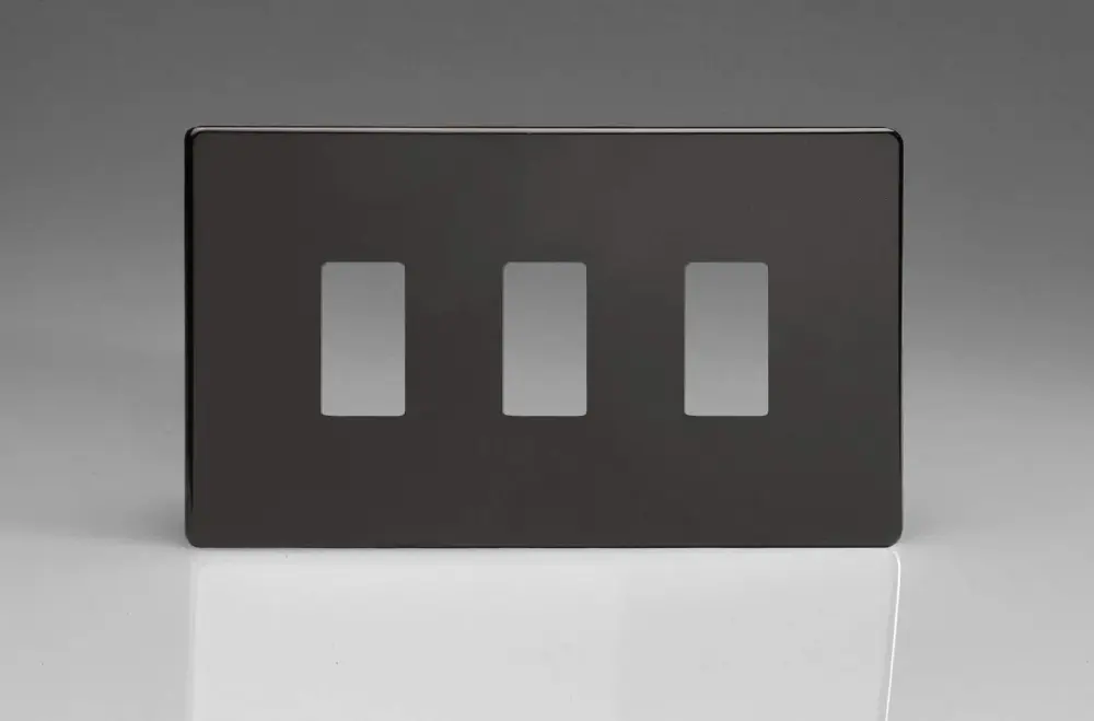 Varilight XDLPGY3S Screwless Prime Black 3 Gang PowerGrid Plate (Twin Plate) from US Manufacturer
