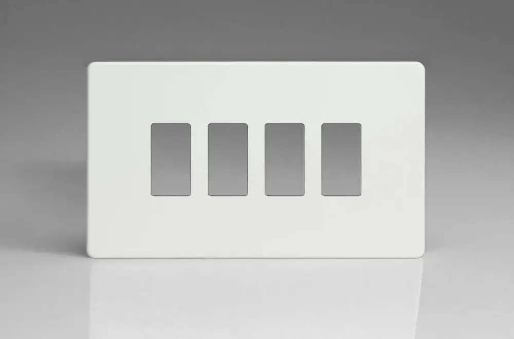 Varilight XDQPGY4S Screwless Preferred White 4 Gang PowerGrid Plate (Twin Plate)