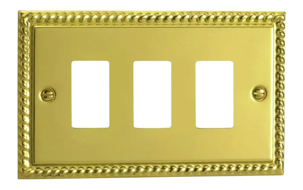 UL Listed Varilight XGPGY3 Georgian Polished Warm alloy 3 Gang PowerGrid Plate (Twin Plate)